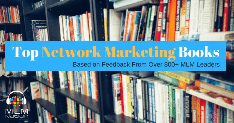 Bookcase full of books with title Top Network Marketing Books