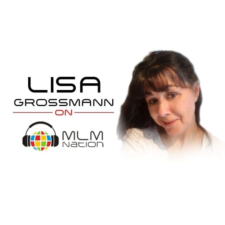 Lisa Grossmann speaking at an MLM event, sharing insights on network marketing success and leadership